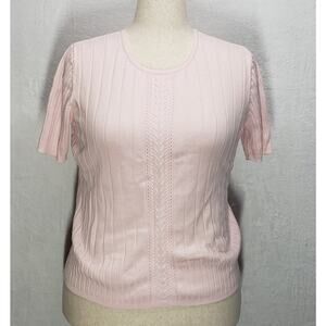 VTG Laura Scott Soft Pink Short Sleeve Knit Sweater Women’s XL Plus Cotton Blend